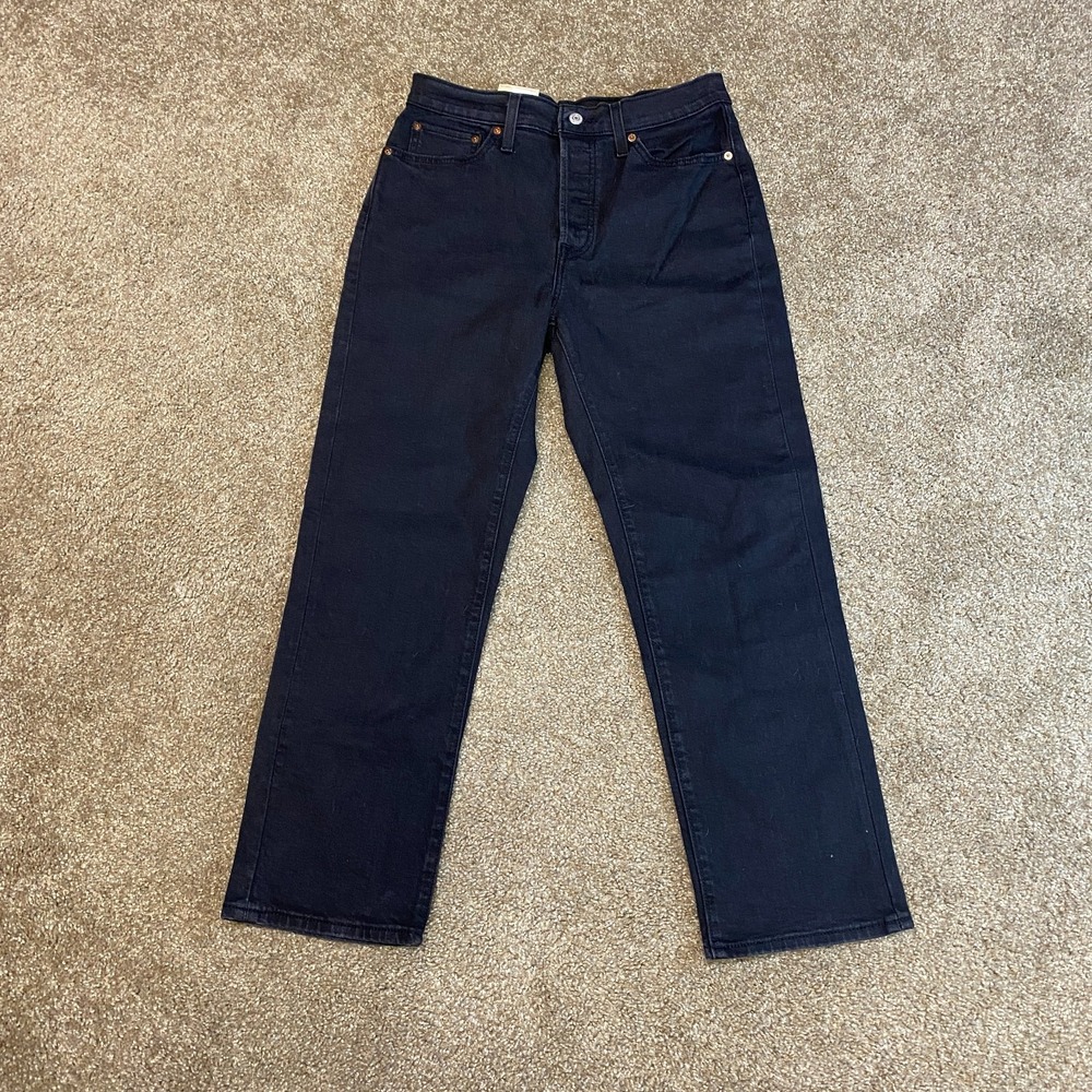 Levi's Wedgie Straight High Rise Jean Women 31x28 Black Denim Button Fly Stretch